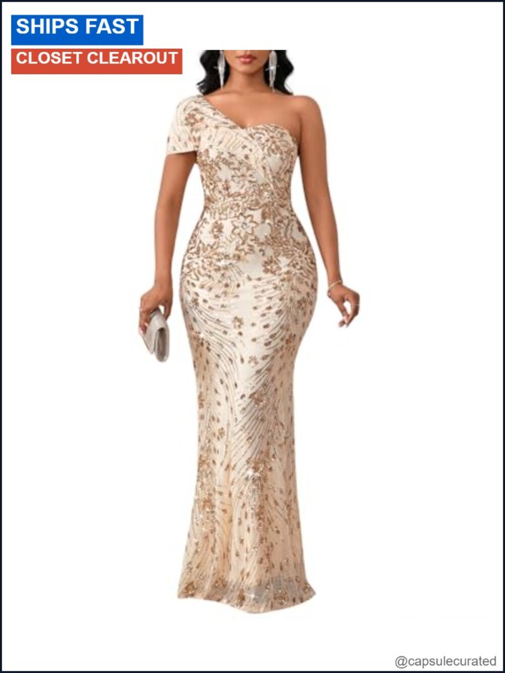 Sequin One Shoulder Mermaid Formal Maxi Dress Evening Gown